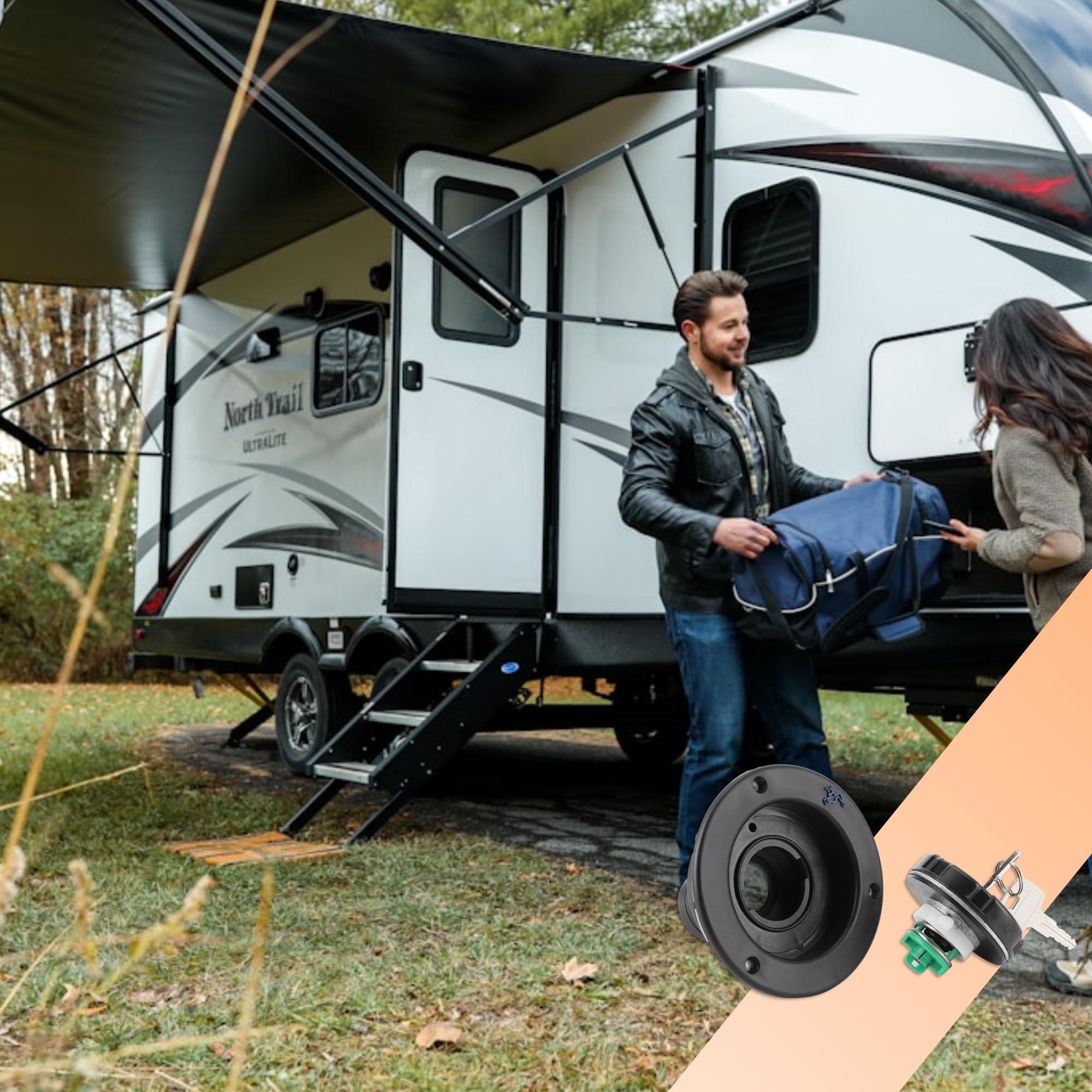 Bouchon de remplissage d'eau douce avec gravité, bouchon de remplissage d'eau d'entrée verrouillable et étanche avec 2 clés pour camping-car, caravane, camping-car