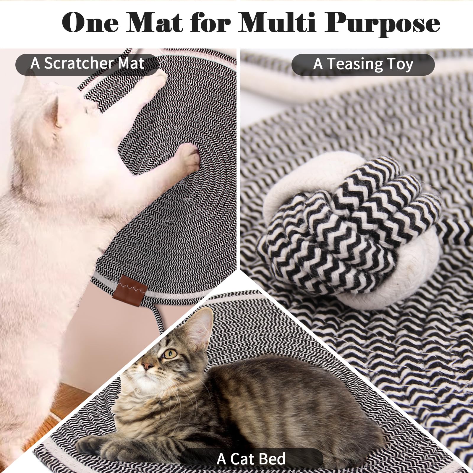Tapis Griffoir Chat,2 Pièces Grattoir Chat Gris Griffoir pour Chat avec Jouet de Balle, Planche à Gratter 42 cm Corde de Coton Tapis Protège Les Meubles et Les Canapés Chat Accessoire