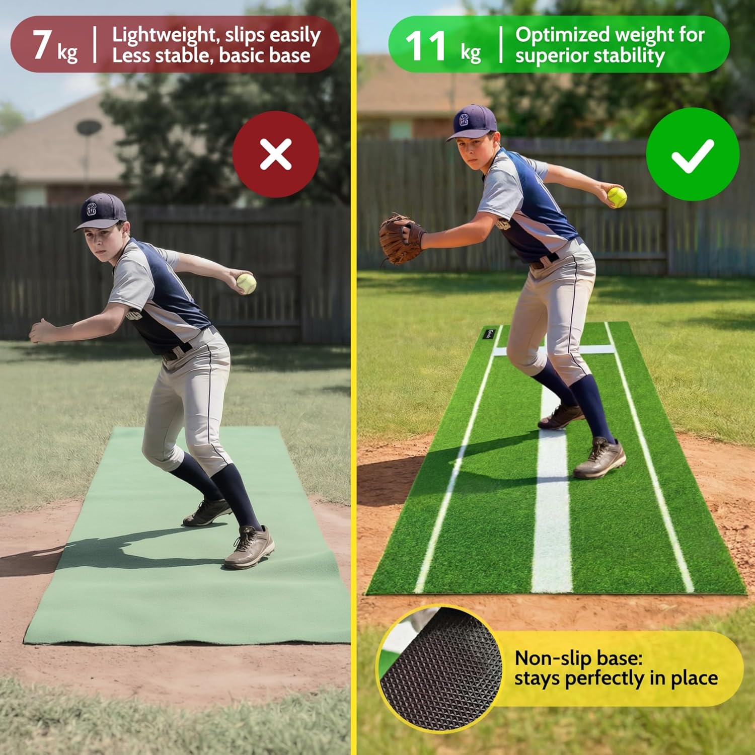 Softball Pitching MAT Whit Pitcher Rubber - Softball Training Equipment - Tools-Trainer Practice - Pitching Training aids - Baseball Turf mat - Indoor Pitching Practice - Pitch - softballs