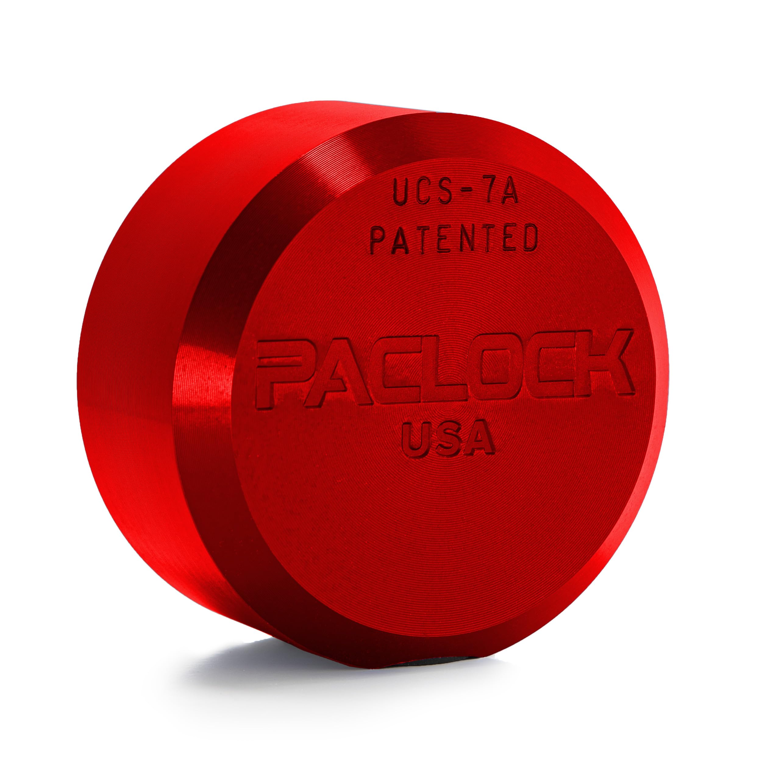 PACLOCK's 7-Series Flat Back Puck w/Tapped Holes, UCS, High Performance 6-Pin Cylinder, Keyed Differently w/ 2 Keys, Red