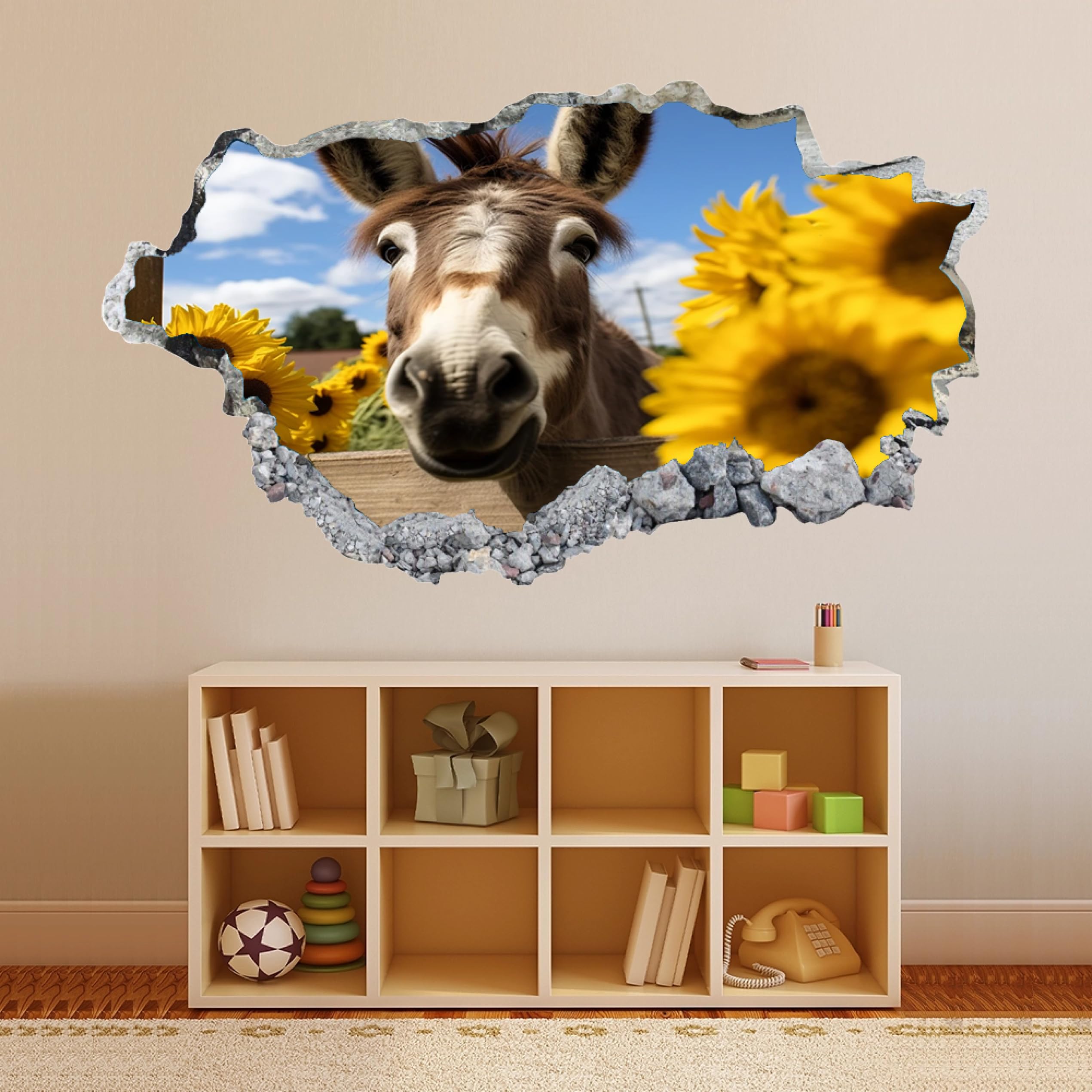 Adesivi 3D per decorazioni murali distruttiGirasole D'asino Adesivo da parete Tatuaggio da parete per la decorazione della parete della cameretta dei bambini 70x122cm