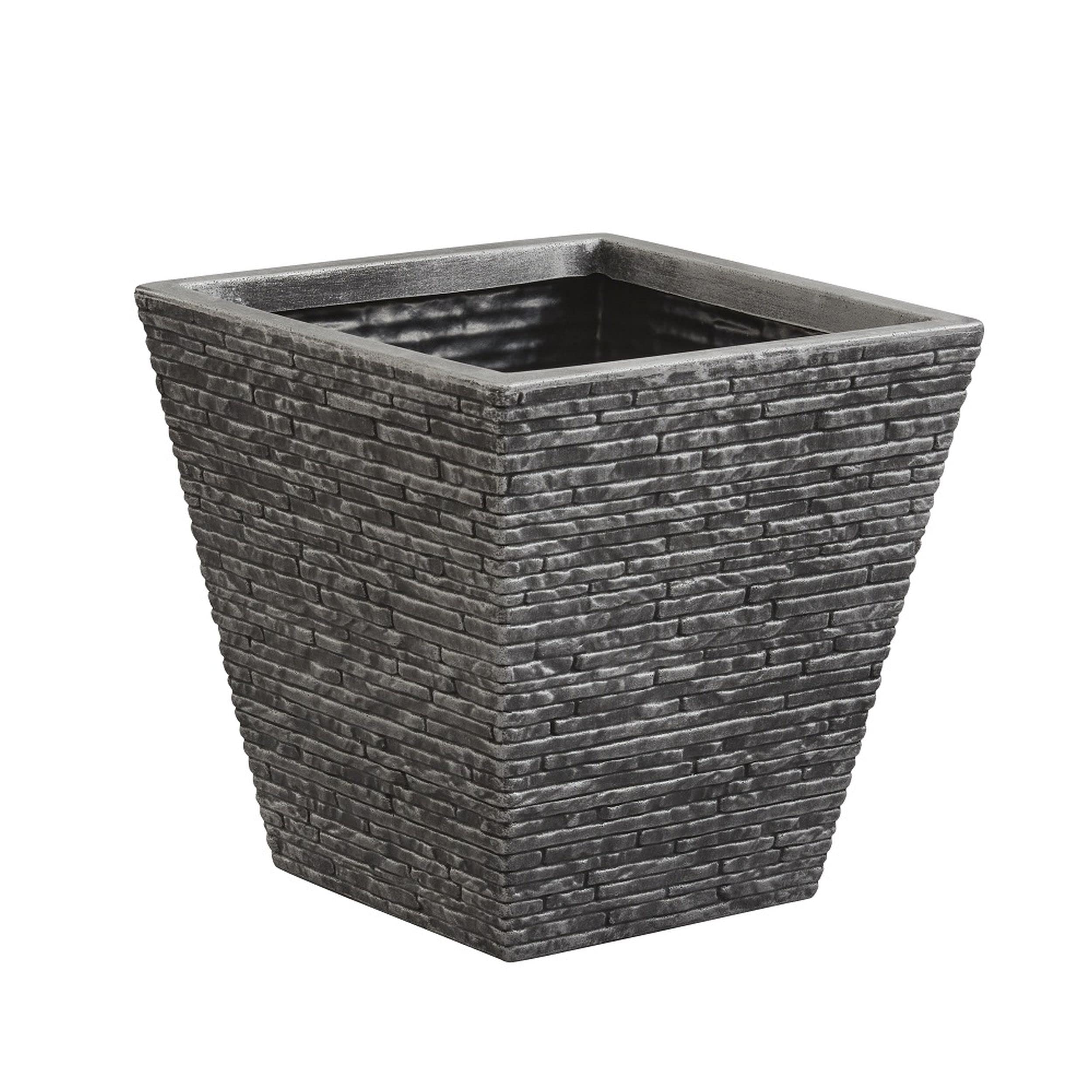 Small Grey Brick Effect Planter Plastic Flared Design Plant Pot Elegant Garden Patio Pot 33.5cm