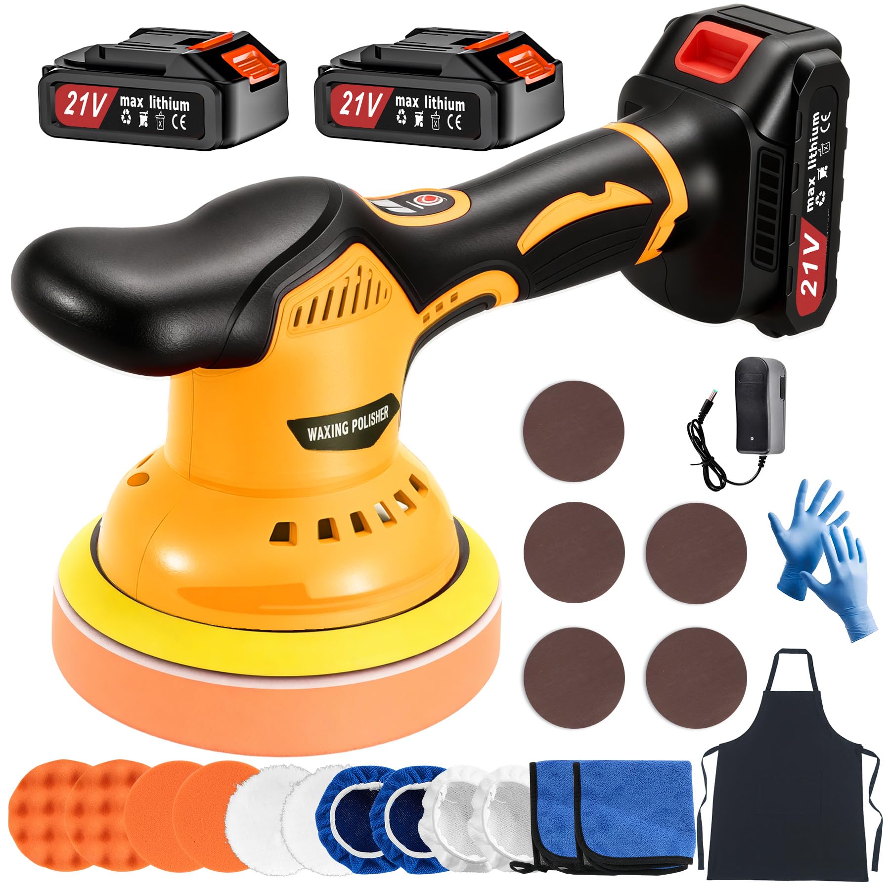 Lucidatrice Auto a Batteria da 6 Pollici con 2 Batterie 21V Levigatrice Orbitale