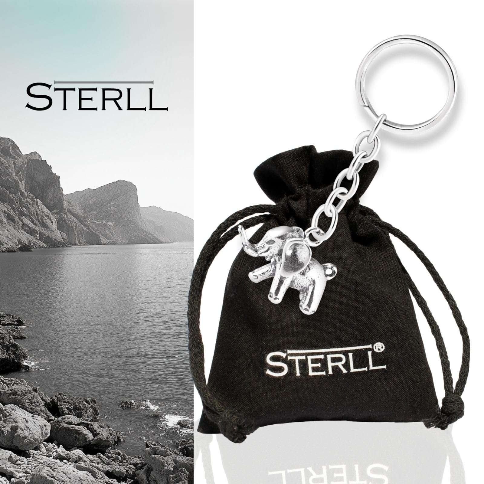 Herren Schlüsselanhänger Elefant Aus 925 Sterling Silber Oxidiert
