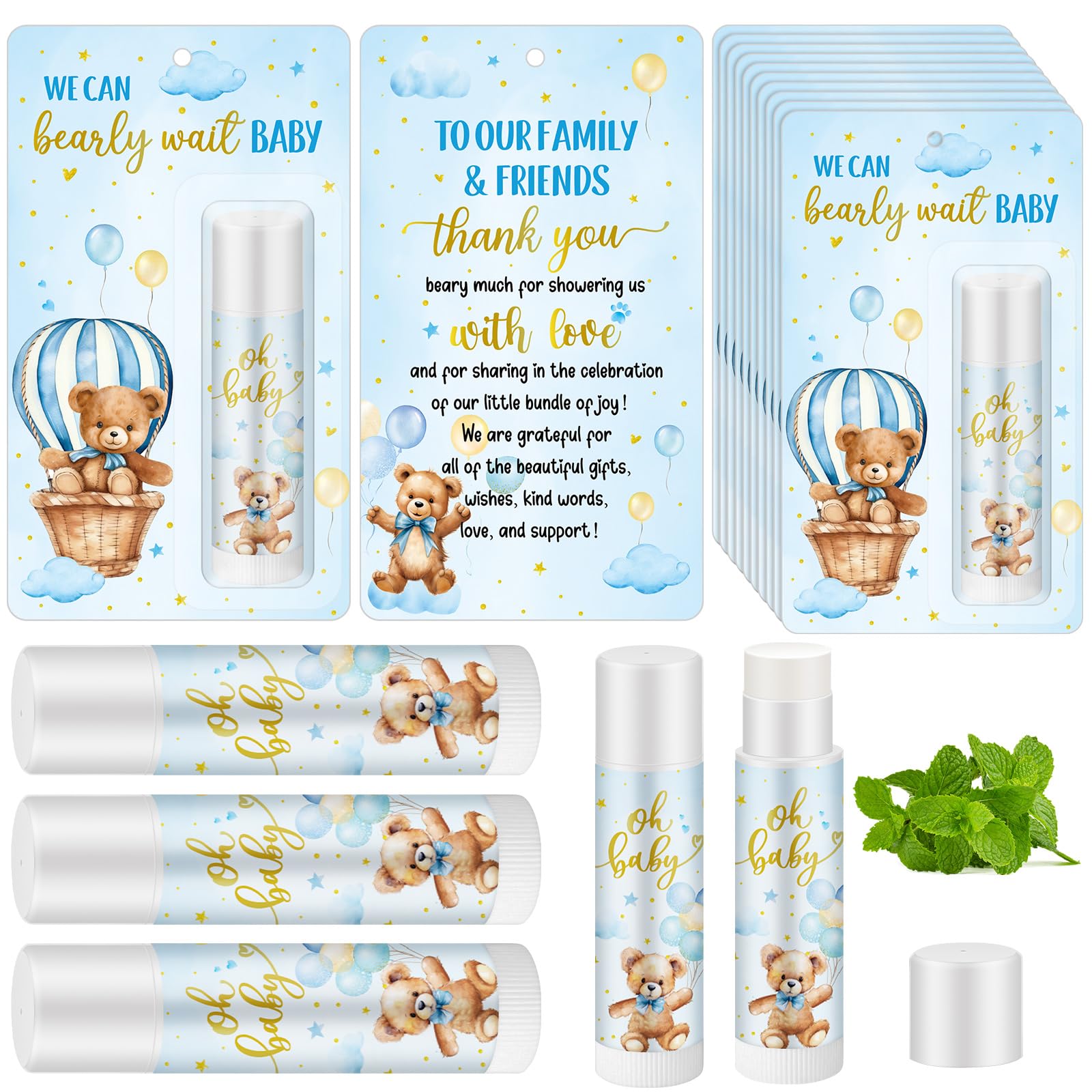 Dansib 50 Pack Bear Themed Baby Shower Favor Baby Shower Lip Balm Party Gifts for Gender Reveal Guest Games Prizes Spring Halloween Thanksgiving