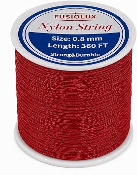 0.8mm Red String for Bracelet Making, 360 Ft Nylon Cord | Strong, smooth non-stretch nylon cord; easy to knot and braid for bracelets, macrame, keychains and dream catchers