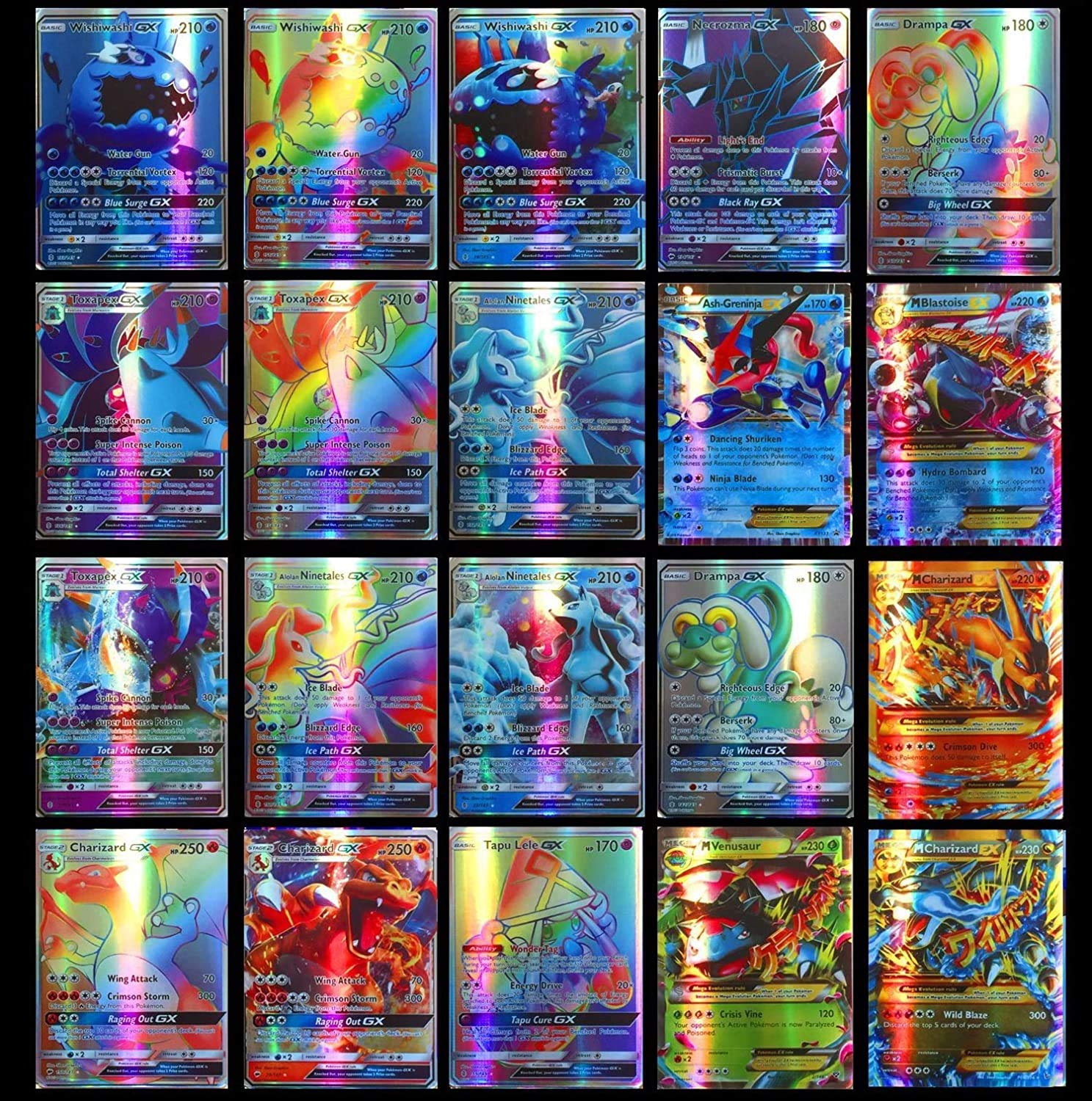 ぽぽページ UHIPPO 100 Pokemon Cards (GX95+MEGA5) Flash Trading Puzzle Fun