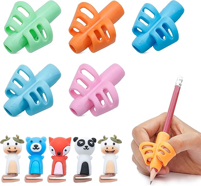 GripGo Pencil Grips for Children Pack of 10  Soft Silicone Handwriting Grip for Left & Right Handed Kids, Pre-Schoolers & Adults  Ergonomic Posture Correction Writing Aid In Assorted Colours