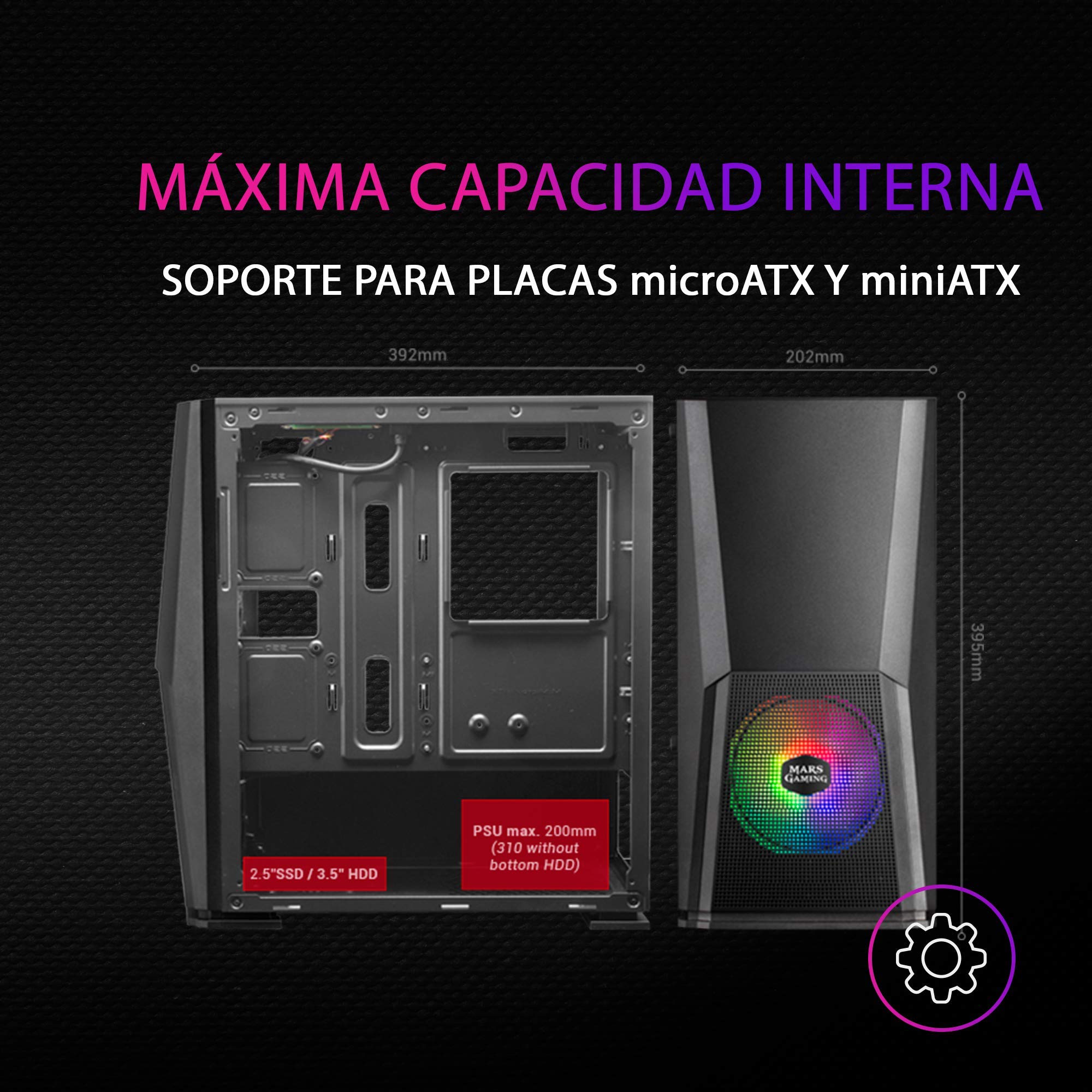Mars Gaming MC-3TCORELCD Caja Gaming ATX, Pantalla IPS 7,2” Personalizable, Triple Cristal Templado Extraíble, Estructura Doble Cámara Lateral, Soporte de Refrigeración Líquida hasta 360mm, Blanco — view 96