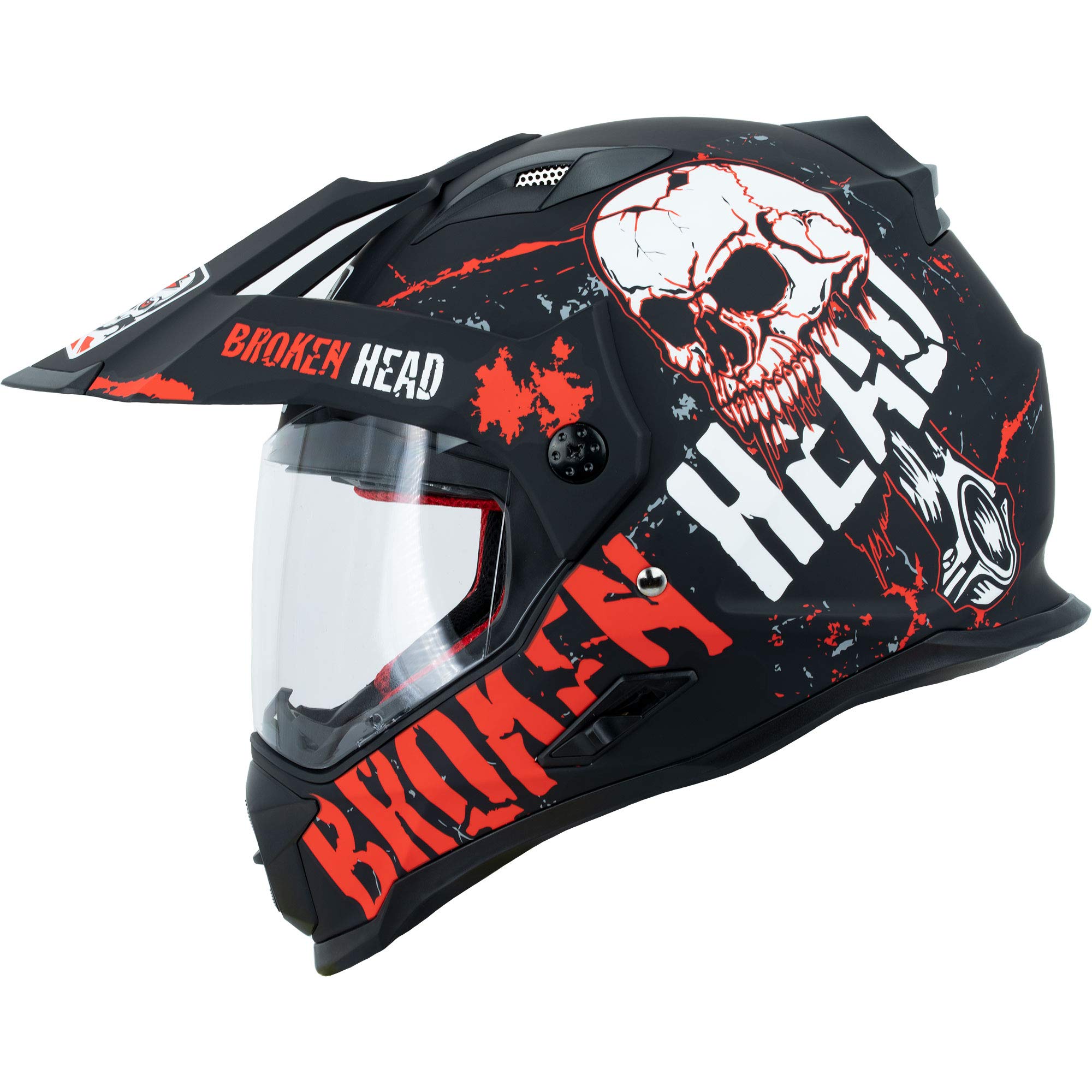 Broken Head Bone Crusher Motocross-Helm Rot mit Visier - Enduro MX Cross-Helm - Motorradhelm mit Sonnenblende