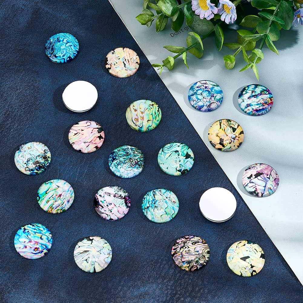 PH PandaHall 25mm Shell Glass Cabochons 50 Styles Sea Shell Tiles Ocean Seaside Cabochons Seashell Mosaic Printed Picture Tile Half Round Dome Cabochons for Christmas Necklace Jewelry Making