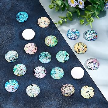 PH PandaHall 25mm Shell Glass Cabochons 50 Styles Sea Shell Tiles Ocean Seaside Cabochons Seashell Mosaic Printed Picture Tile Half Round Dome Cabochons for Christmas Necklace Jewelry Making