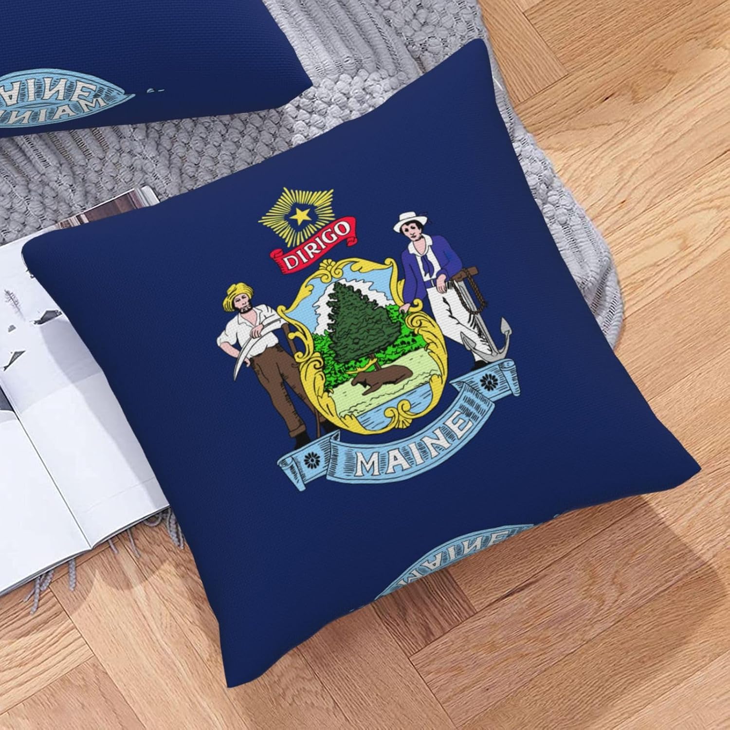 Maine State Flag Imitation Linen Pillowcase -2 Sets, Fashionable Home Decoration, Used for Sofas, Gardens, beds
