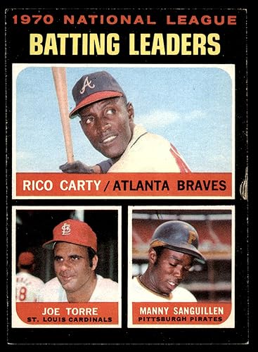 1971 Topps #62 NL Líderes de bateo Rico Carty/Manny Sanguillen/Joe Torre Braves/Cardenales/Piratas (tarjeta de béisbol) GOOD