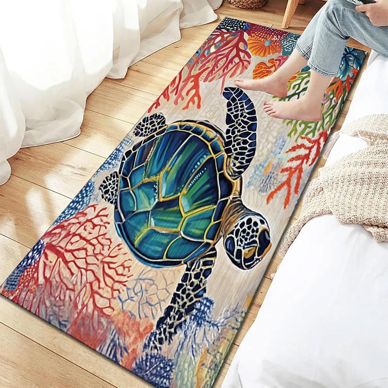 Sea Turtle Runner Rug for Hallway 2x3ft,Blue Turtles Machine Washable Rugs,3D Ocean Life Marine Animal Non-Slip Kitchen Mats for Floor,Coastal