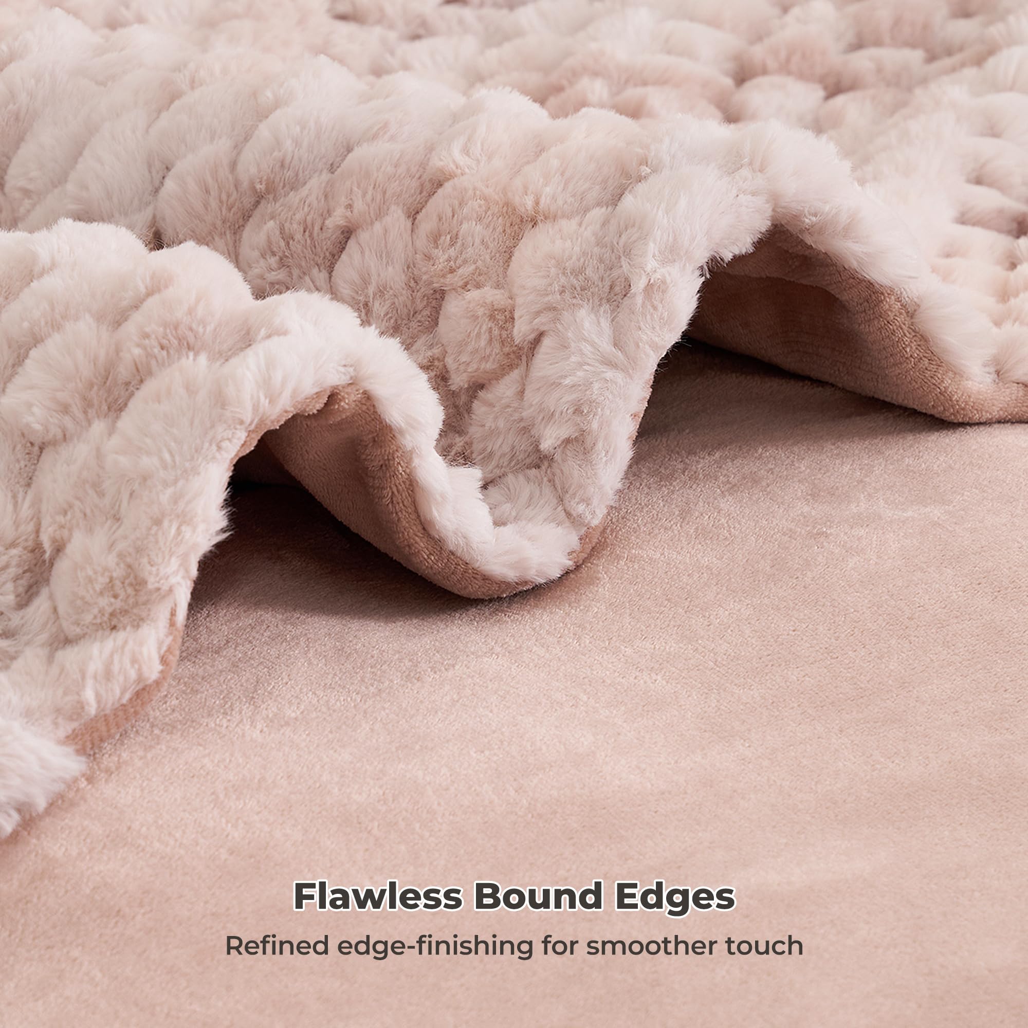 CURECURE Coperta Elettrica Riscaldante 130x180 cm, Jacquard 3D a Petalo in Peluche di Coniglio & Flanella, 6 Livelli di Calore & Spegnimento Automatico 1-10H, Lavabile per Letto/Divano/Ufficio (Rosa)