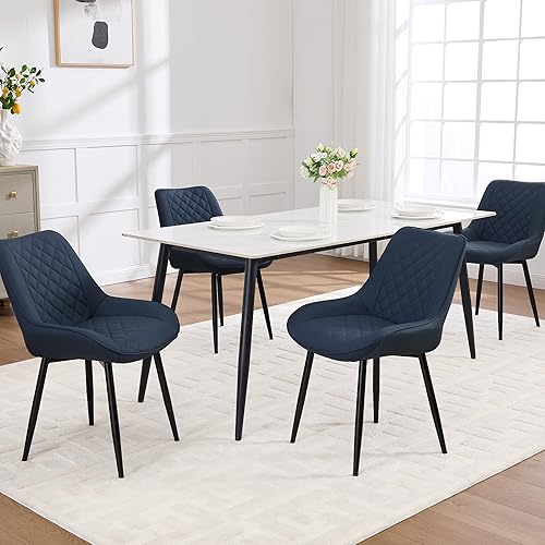 Juego de 4 sillas de comedor, modernas sillas de comedor con cojines gruesos, sillas tapizadas de piel sintética para cocina, comedor con patas