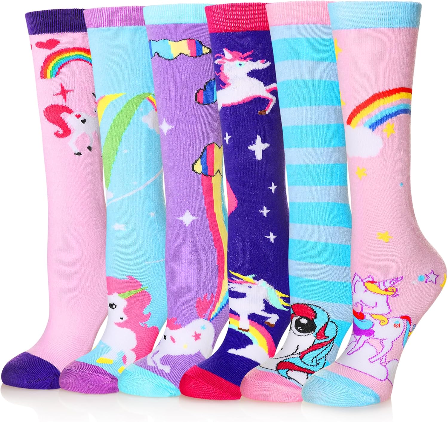 Girls Knee High Socks Kids Crazy Fun Gift Silly Tall Boot Cute Animal Cotton Long Socks 6 Pairs