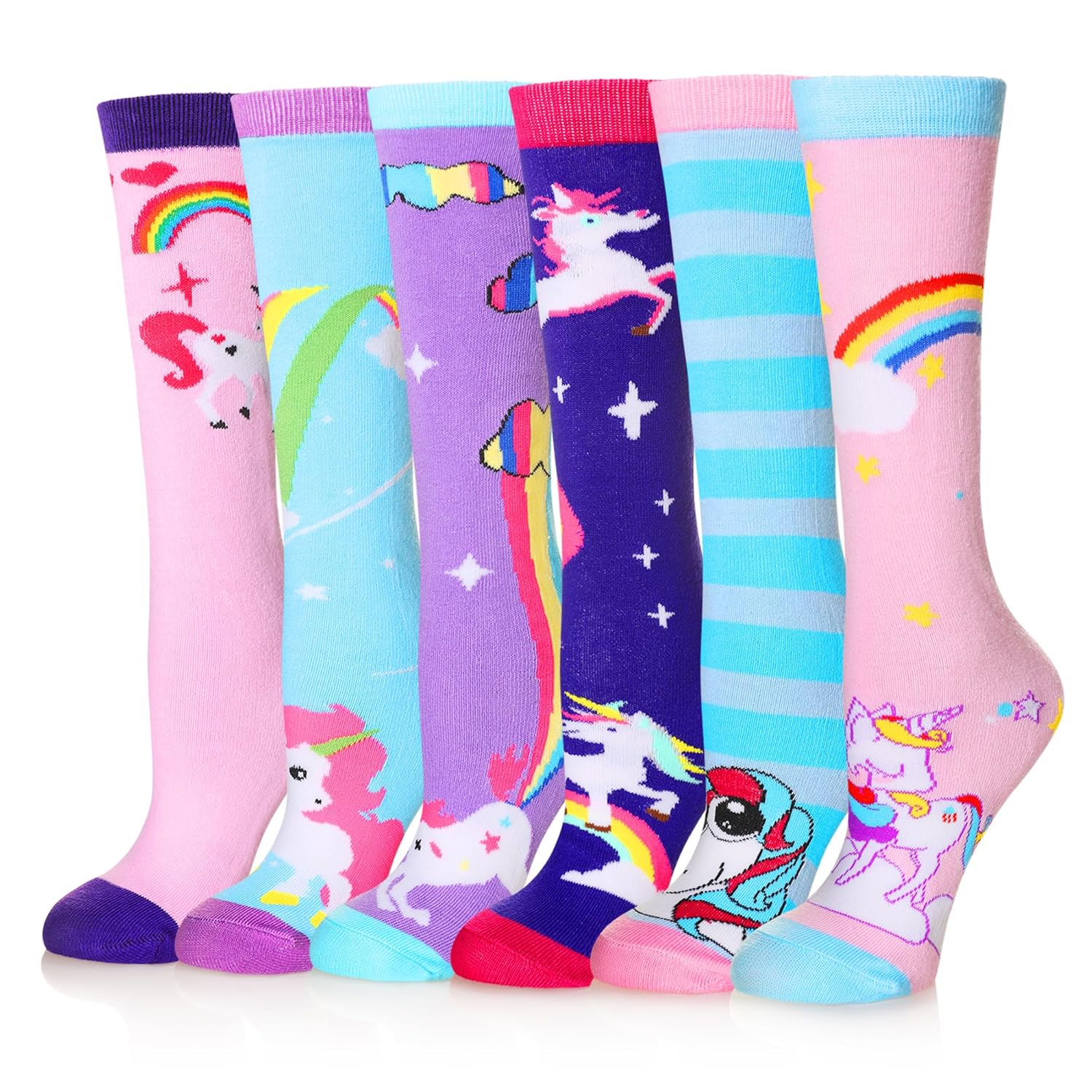 Girls Knee High Socks Kids Crazy Fun Gift Silly Tall Boot Cute Animal Cotton Long Socks 6 Pairs