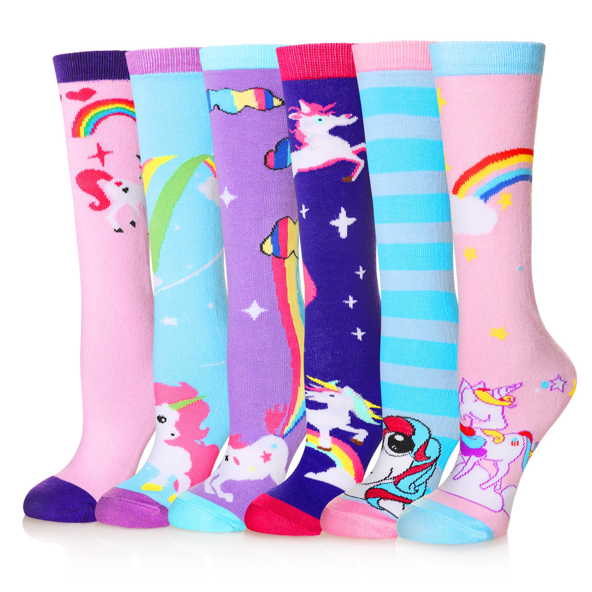 Girls Knee High Socks Kids Crazy Fun Gift Silly Tall Boot Cute Animal Cotton Long Socks 6 Pairs
