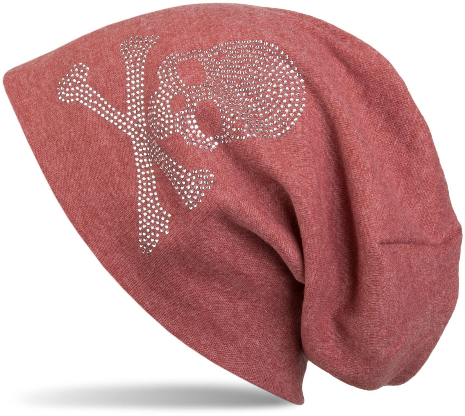 Stylebreaker Women's Mottled Red Brown Classic Beanie Hat With Skull Rhinestone Detail, Unisex 04024034, Colour:, Material:warm