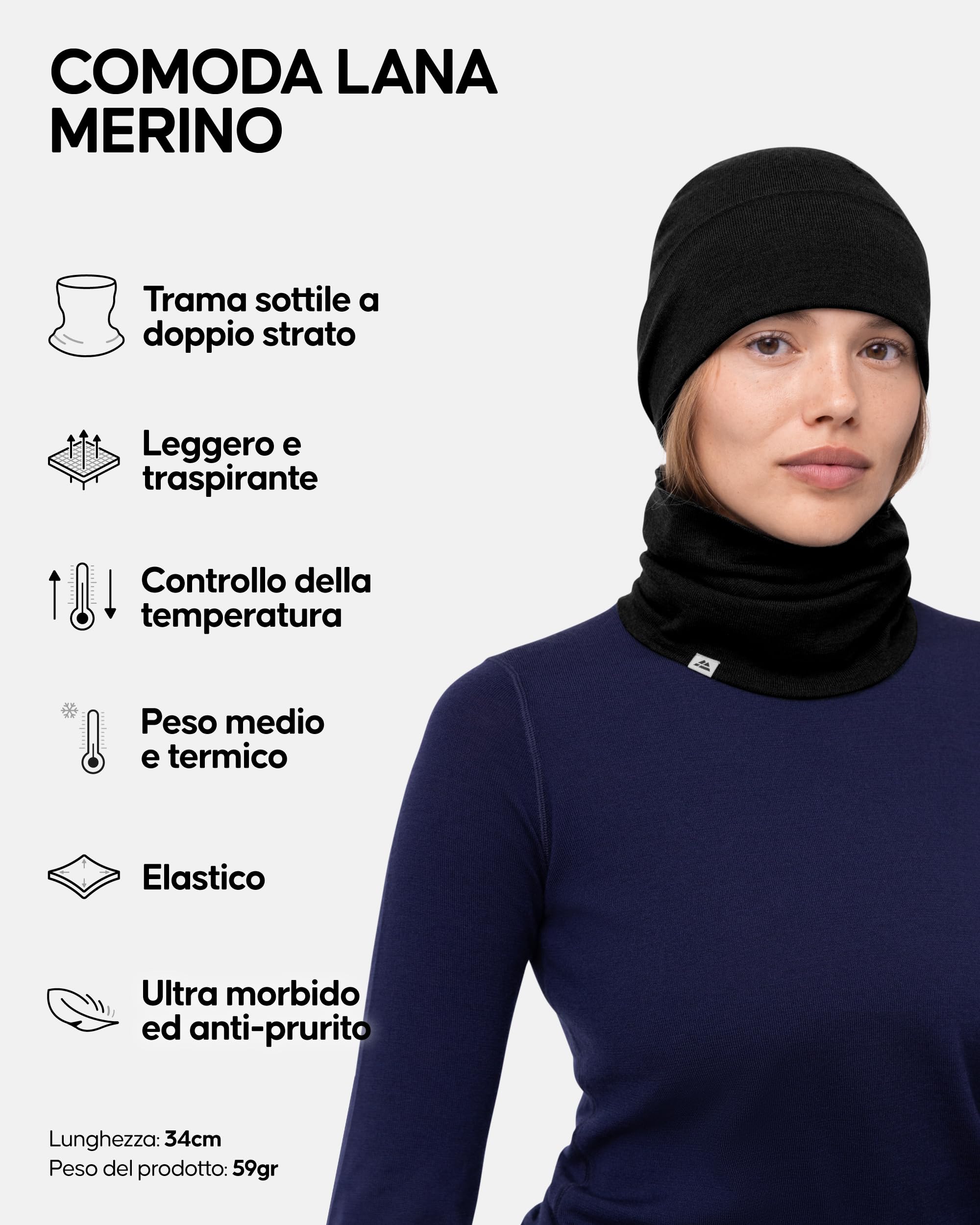 DANISH ENDURANCE Scaldacollo in Lana Merino per Uomo e Donna, Copricollo, Sciarpa, Coprifaccia Sportivo
