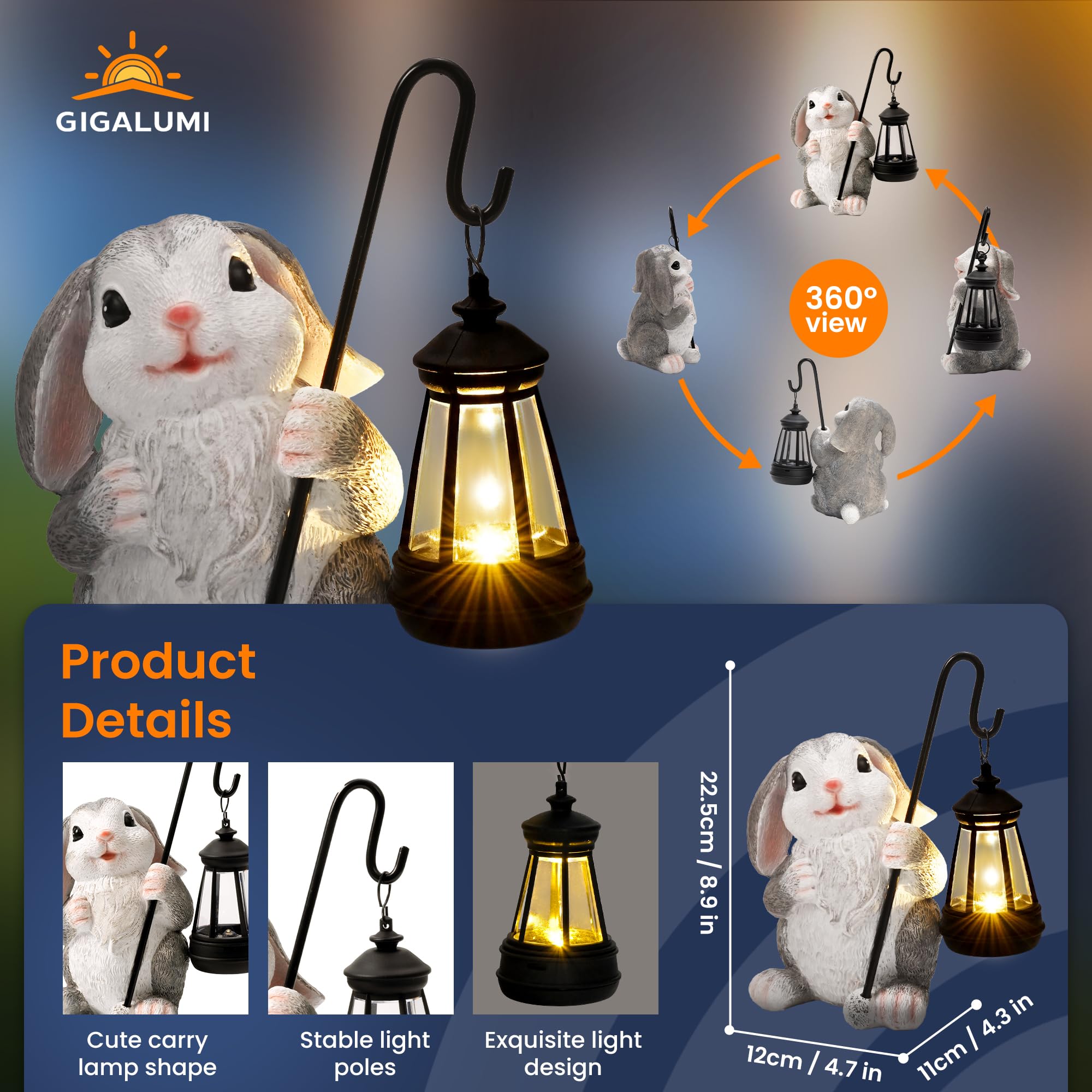 GIGALUMI Estatuas solares de jardín, Regalos para el día de la Madre, Figuras de Conejo, Luces para Exteriores, Patio, decoración de jardín, mamá, para Mujeres, decoración para