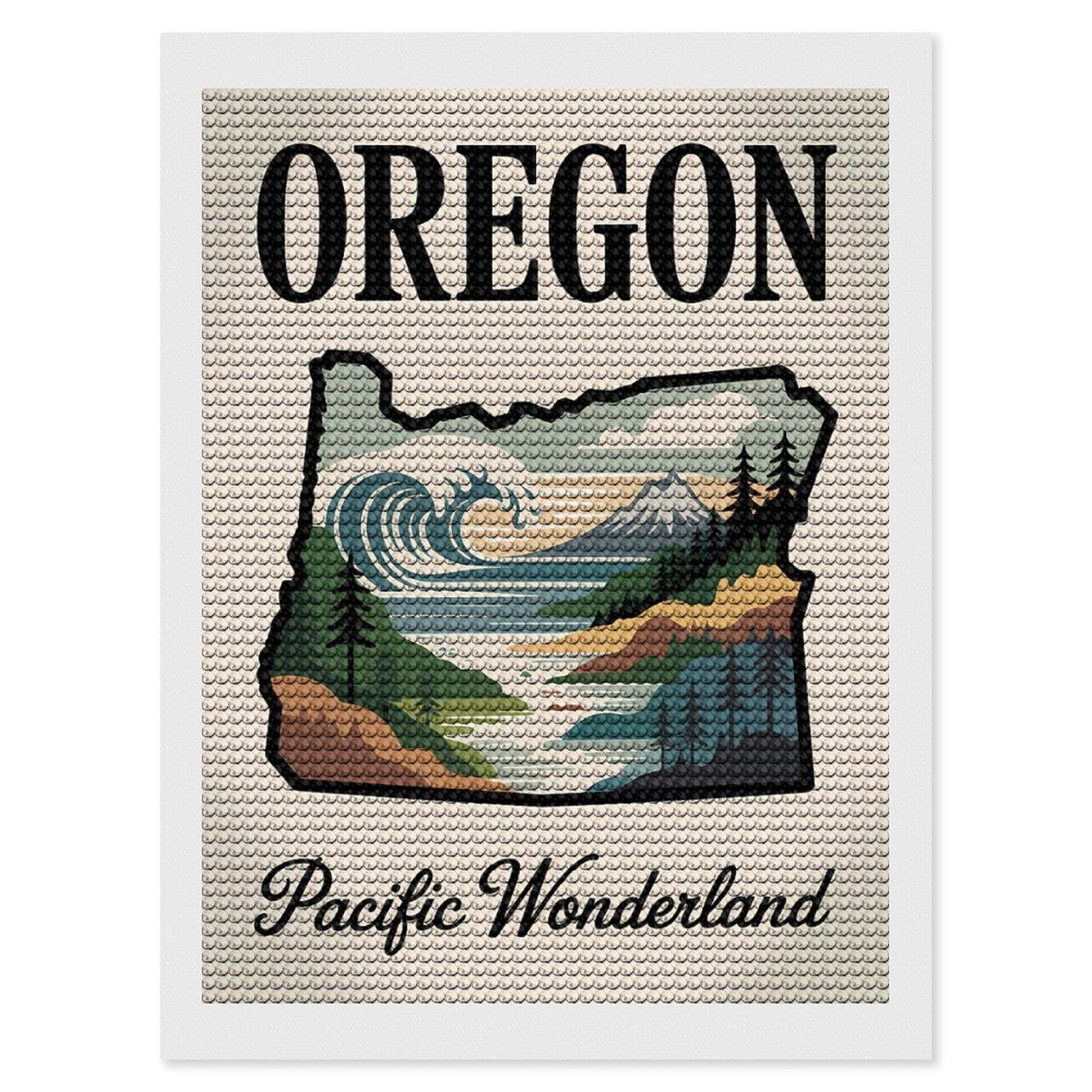Junmoney Oregon Pacific Wonderland Travel Diamond Art Kit 12"x16", Bedroom Decor, Adhesive Canvas, Full Kit Included, Thoughtful Present, Birthday Gift