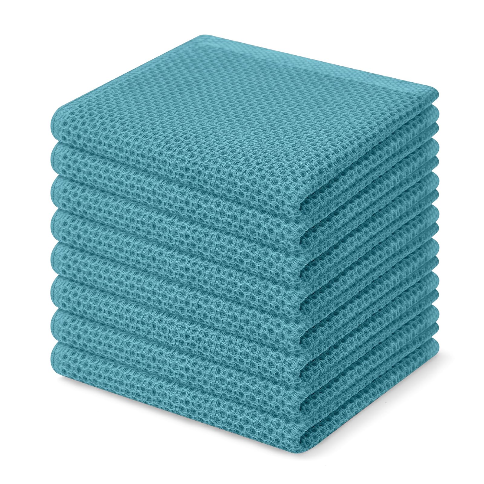 Homaxy 100% Cotton Waffle Weave Kitchen Dish Cloths 8-Pack, Lake Blue