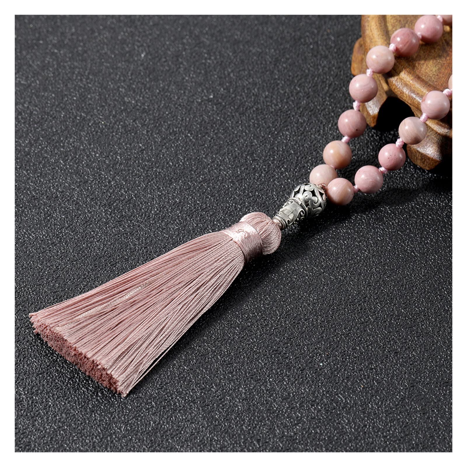 Collar de Japamala Anudado con Cuentas de rodocrosita Natural de 8mm, joyería de meditación Yoga Spirit 108 Mala con Colgante de árbol de la Vida (Color : Blue Vein)
