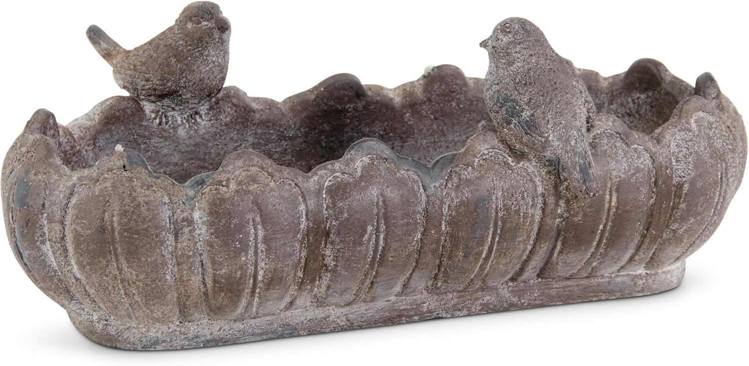 K&K Interiors 17239A 12.5 Inch Distressed Stone Resin Oblong Birdfeeder