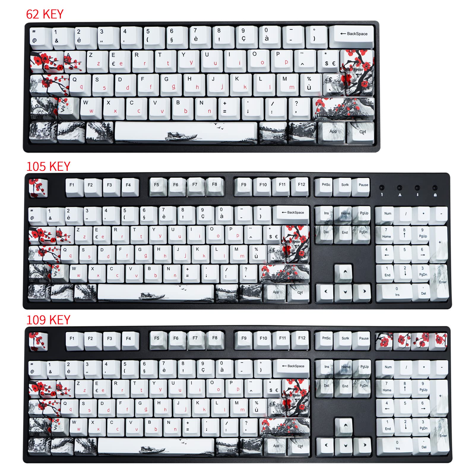 MOLGRIA Lot de capuchons de touches PBT personnalisé 62, 105, 109 pour clavier Gateron Kailh Cherry MX Switch ISO (fleur de prune), avec extracteur