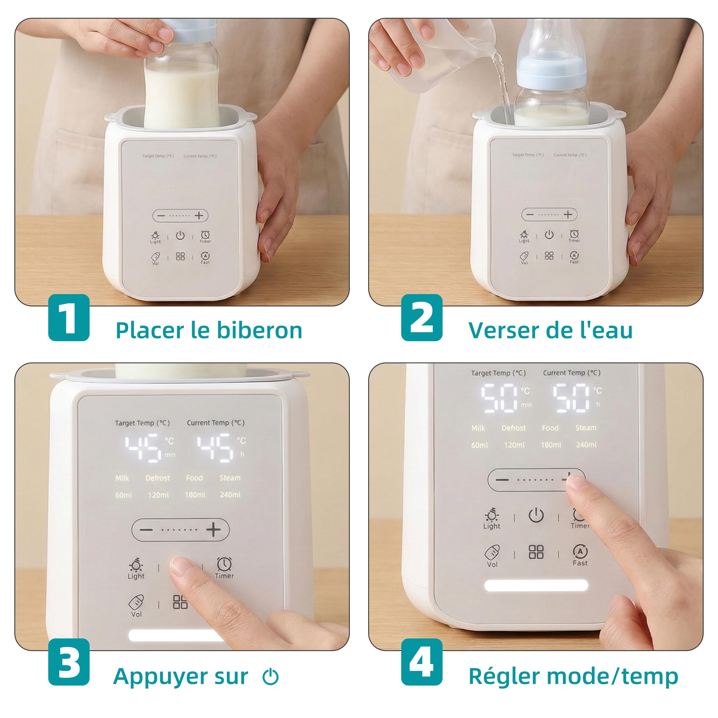 Chauffe-biberon intelligent 8-en-1 avec contrôle précis de la température, pour lait maternel ou préparation, combinant chauffage, stérilisation, maintien au Chaud et Protection Surchauffe