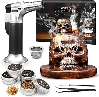Old Fashioned Smoker Kit, Whiskey Bourbon Cocktail Smoker Kit With 4 Flavored Wood Chips, Torch (No Butane) Smoke Top Cocktail Bar Kit, Gift for Whiskey Lovers, Dad, Husband, Men