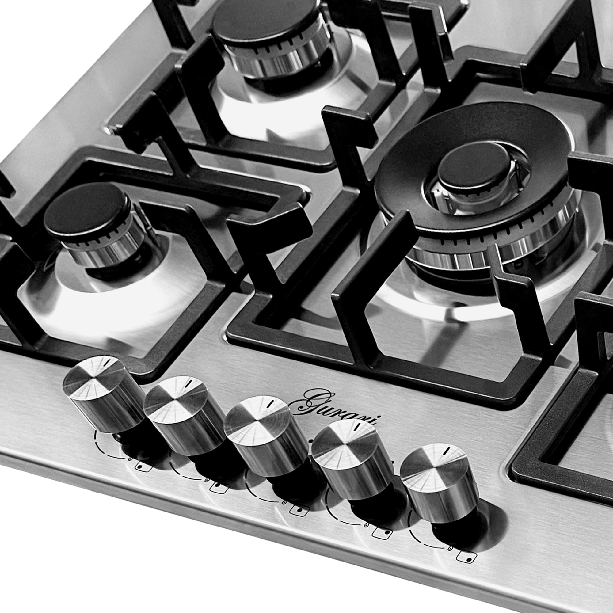 Gurari GCH FQ755VTGC - Placa de cocina (75 cm, acero inoxidable, 4,0 KW WOK, 5 quemadores de gas, FL.Gas