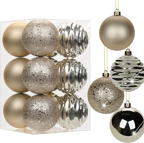 Adornos de bola de Navidad color champán de 3.15 pulgadas, 12 piezas para árbol de Navidad, inastillables, decoración del árbol de Navidad, juego de