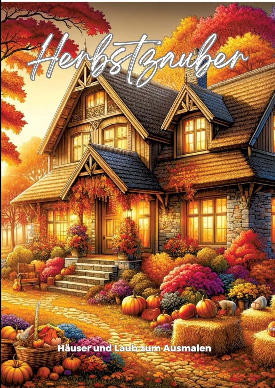 Herbstzauber: Häuser und Laub zum Ausmalen