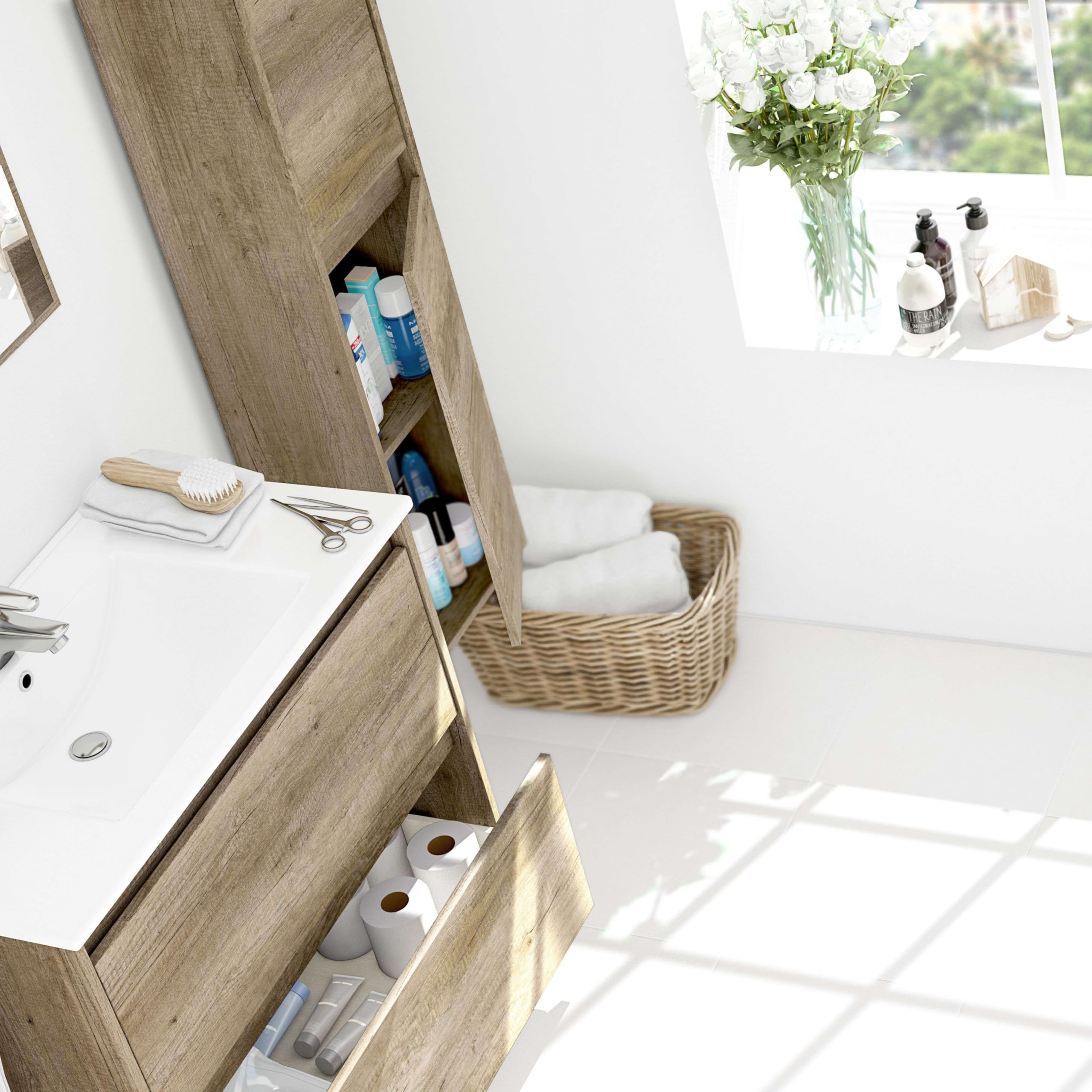 ARKITMOBEL Columna de Baño Suspendida 2 Puertas, 140x30x25,5 (AltoxAnchoxFondo-en cm), Color Nordik, Mueble de Baño, Modelo Dakota