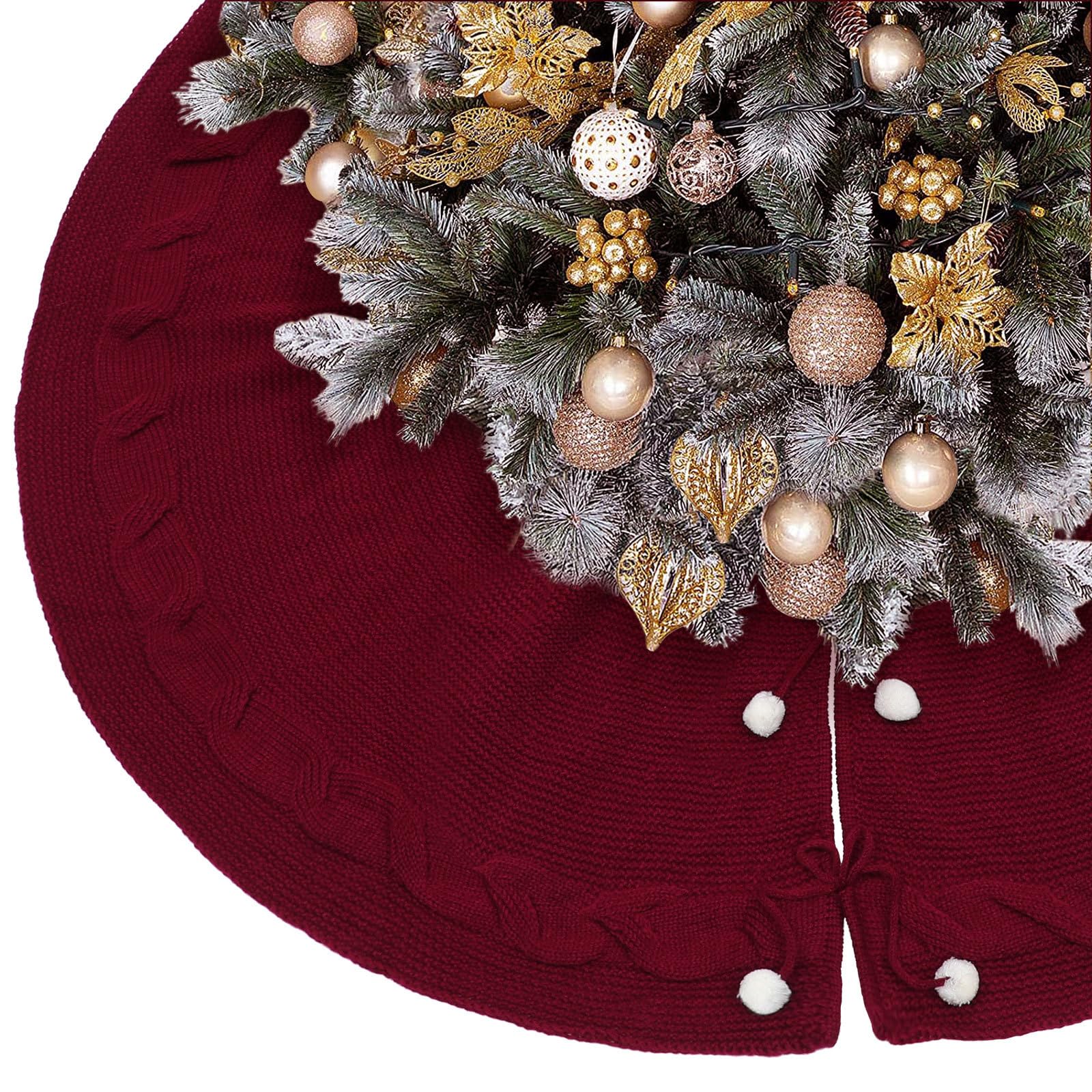 KESYOO 120cm Klarinettenrot Weihnachtsbaumdecke Baumrock Weihnachtsbaum Unterlage Rock Christbaum Decken Tannenbaum Teppich für Weihnachtsschmuck