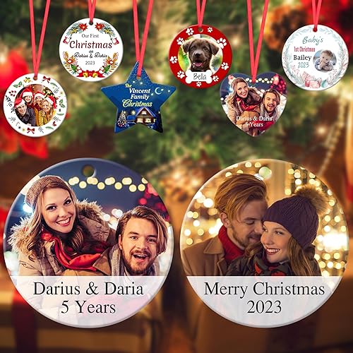 Miniatura 1 de Adornos de Navidad con fotos personalizadas, adornos personalizados de Navidad, decoración de árbol colgante personalizada, regalos de imagen para