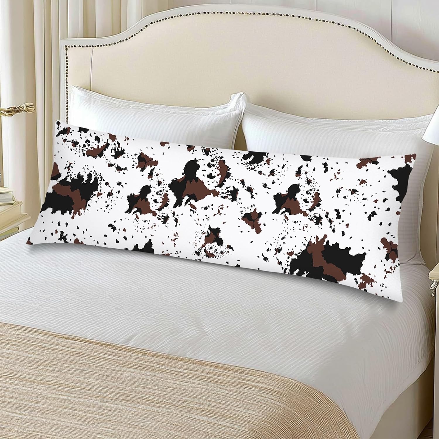Cow Print Body Pillow Cover 20×54 Western Long Pillow Case Cow Brown White Cowhide Printed Pillowcase with Envelope Closure Farmhouse Pillows Covers Decorative Bed Cushion Cover for Couch,Sofa