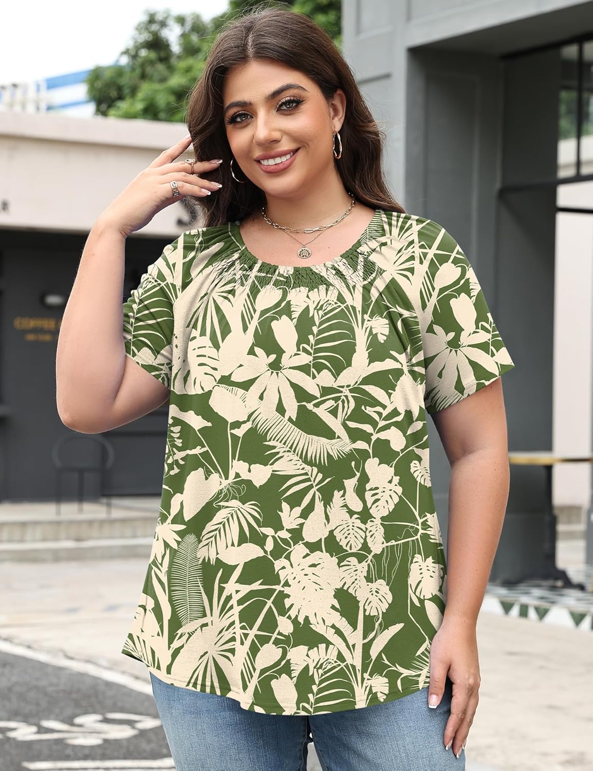 Micoson Womens Plus Size Tops Short Sleeve Shirts Crewneck Pleated Blouses Dressy Casual Fashion Tunic Top (1X-5X) - Image 4