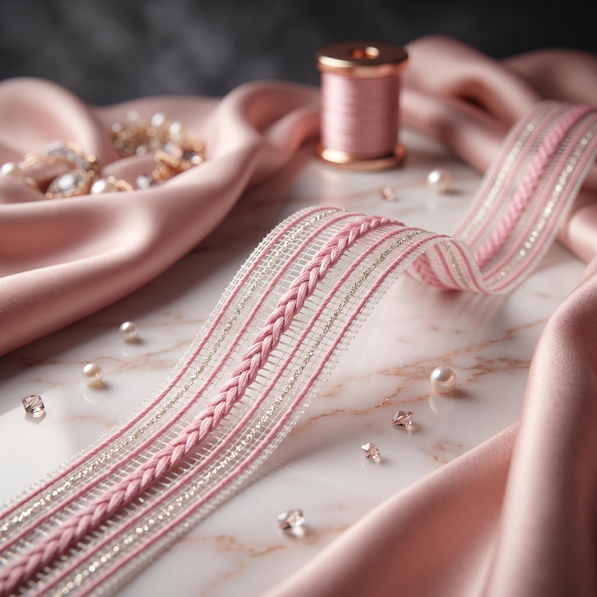Sumukh Enterprise New Dusty Pink Braided Glitter Net Lace Border | Premium Designer Saree Trim with Metallic Shimmer Thread | Dupatta Border for Lehenga Blouse Kurti | 3 cm Wide | 9 Meter Roll-image-49