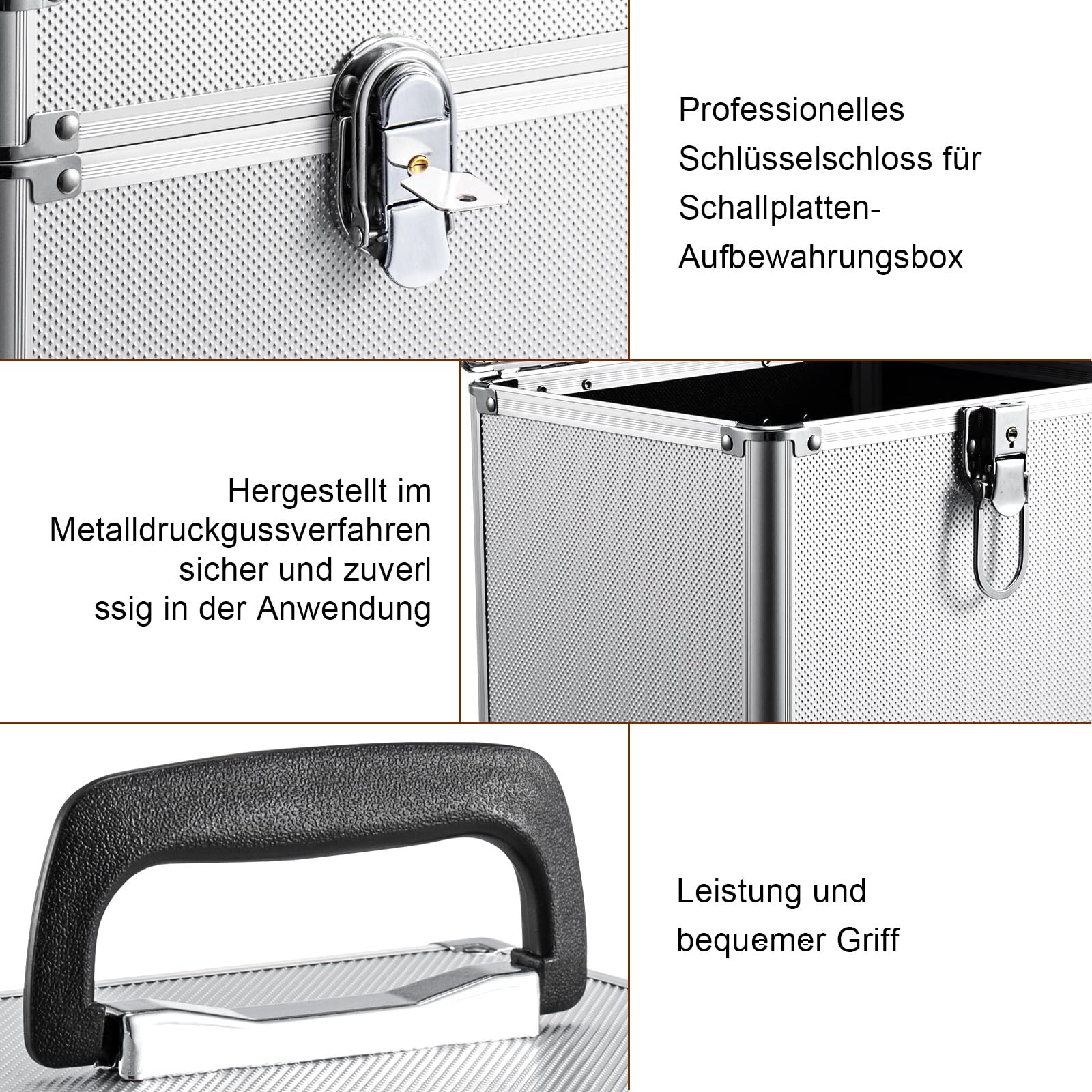 Youyijia Plattenkoffer Schallplattenkoffer LP-Koffer 12 Zoll 50 LP Vinyl Record Schallplatten Aufbewahrungsbox Tragbarer Abschließbarer Vinyl Koffer für die Aufbewahrung Wertvoller Alben