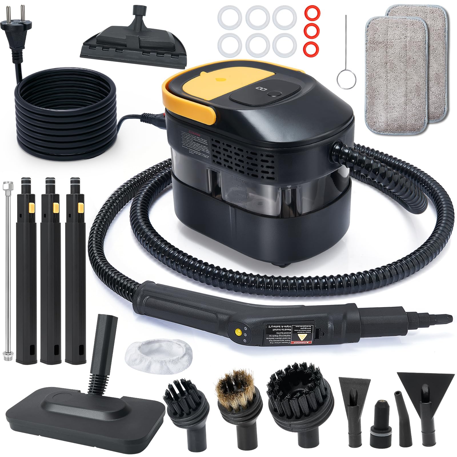 17PCS Nettoyeur Vapeur Portable Avec PoignéE RéGlable à 3 Niveaux, 15S De Temps De Chauffage, RéServoir D'Eau De 1,6L, IdéAl Pour Le Sol, Cuisine, FenêTre, Salle De Bains, Voiture
