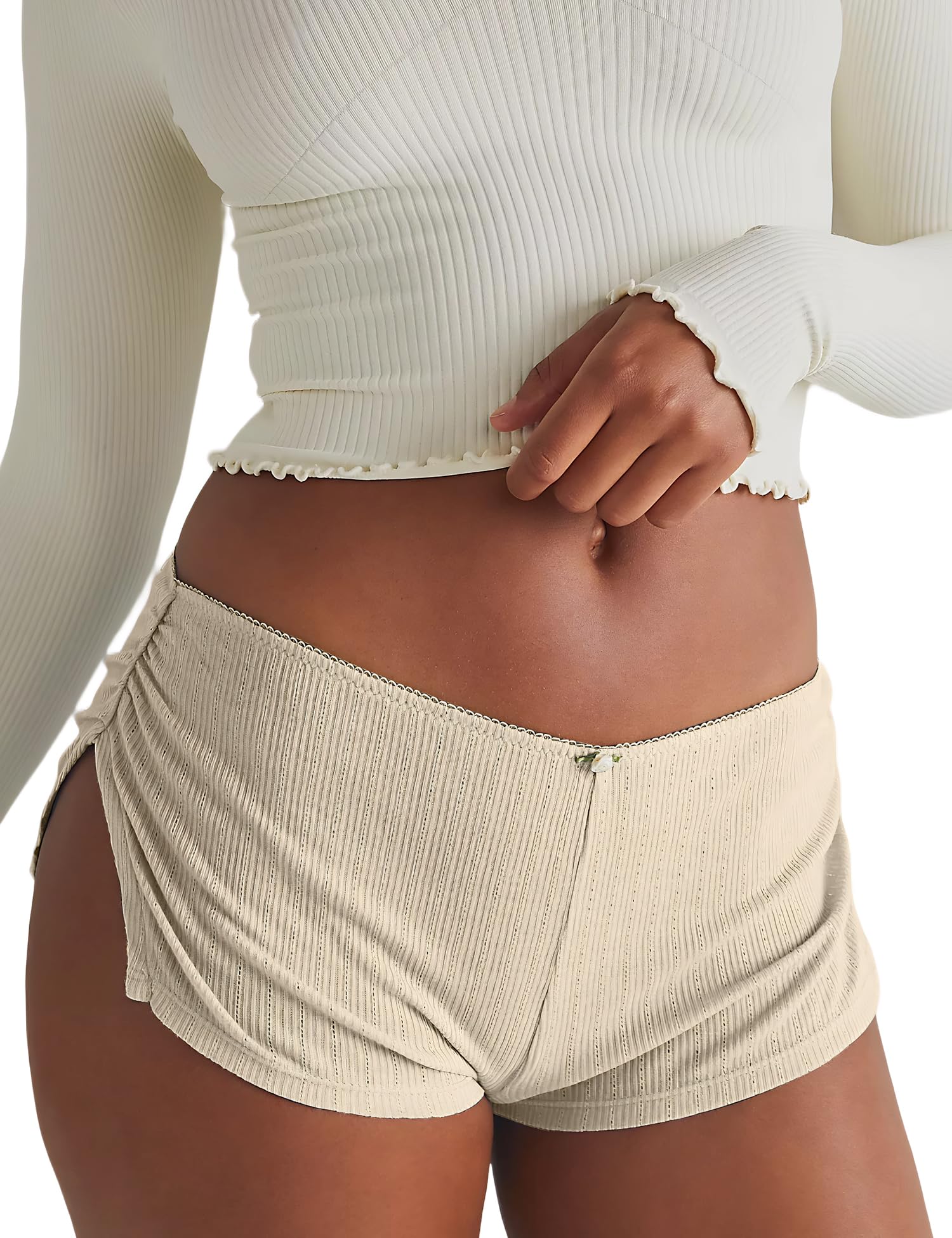 FaroDor Cute Micro Pajamas Shorts for Women Low Rise Side Slit Ruched Lounge Shorts Pj Bottoms