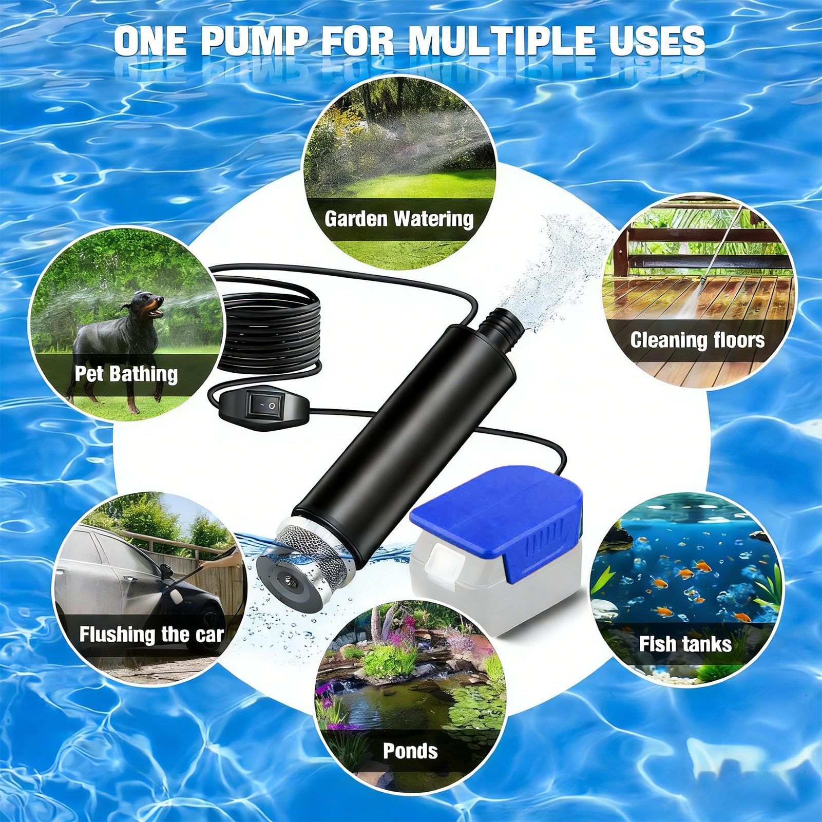 FTVOGUE Bomba de Agua Sumergible Inalámbrica 500GPH