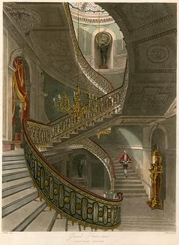ARTTLBBS Famous Painting Picture Artwork Poster Painting Grand Staircase Carlton House London by Charles Wild Portrait Artwork for Home Decor 60x90cm