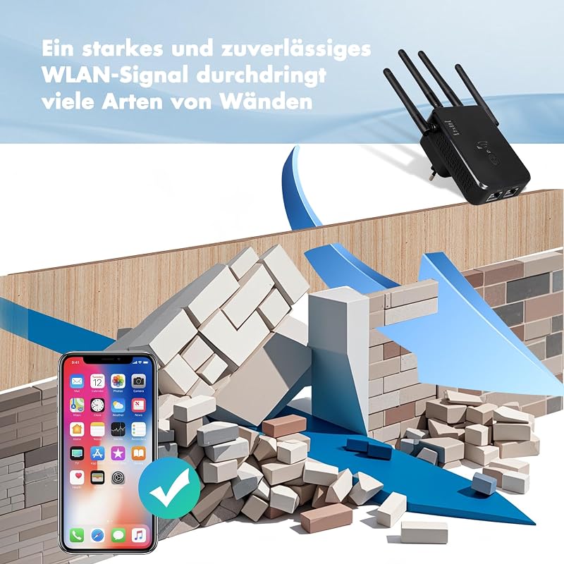Qwdqwd WiFi Jelerősítő 1200 Mbps Dual Band 4 Antennával, Vezeték Nélküli Repeater Router Access Point Fekete