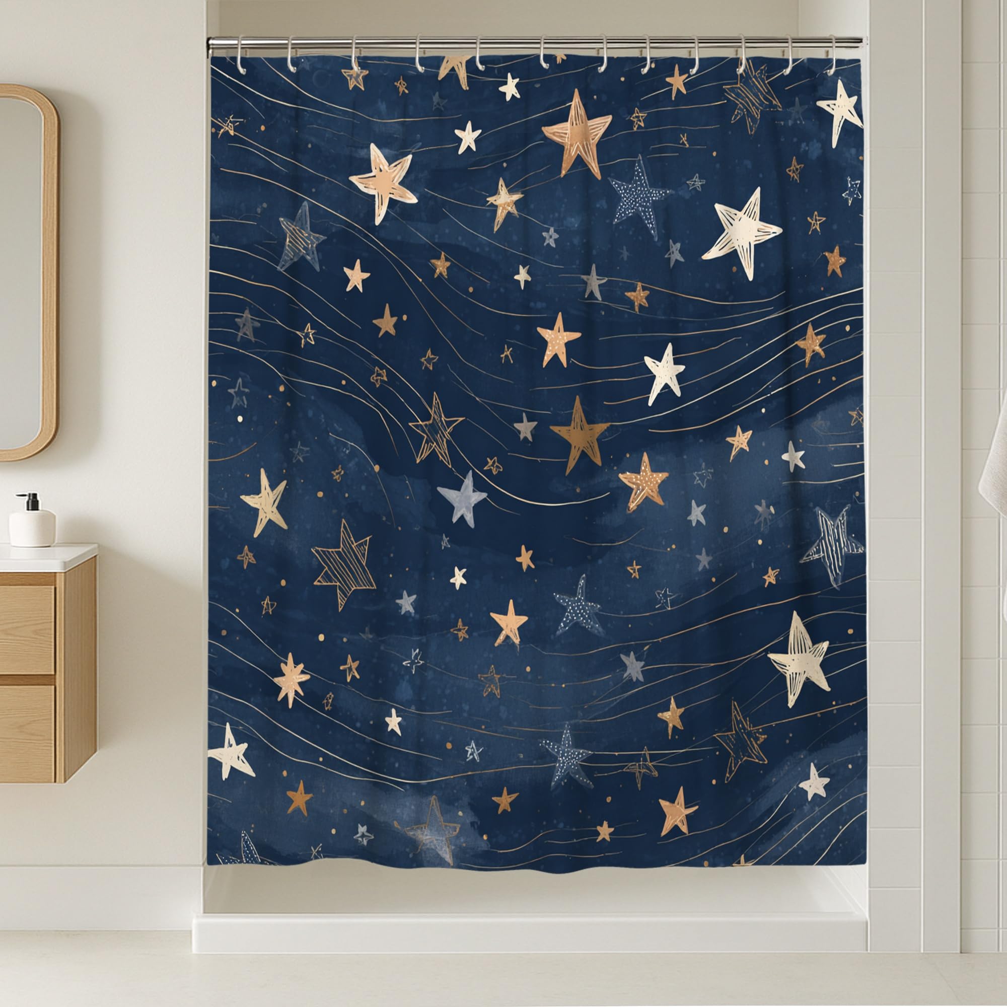 Rideau de douche en toile pour appartement chic motif lignes ondulées 183x243